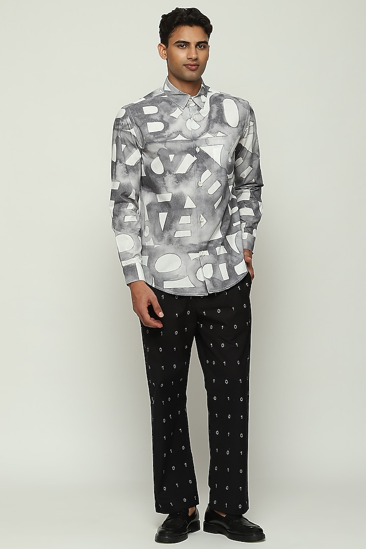 White Cotton Poplin Printed Party Wear Shirt by Abraham & Thakore Men at Pernia's Pop Up Shop