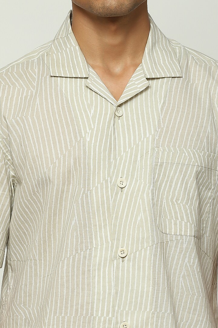 White Cotton Poplin Printed Party Wear Shirt by Abraham & Thakore Men at Pernia's Pop Up Shop