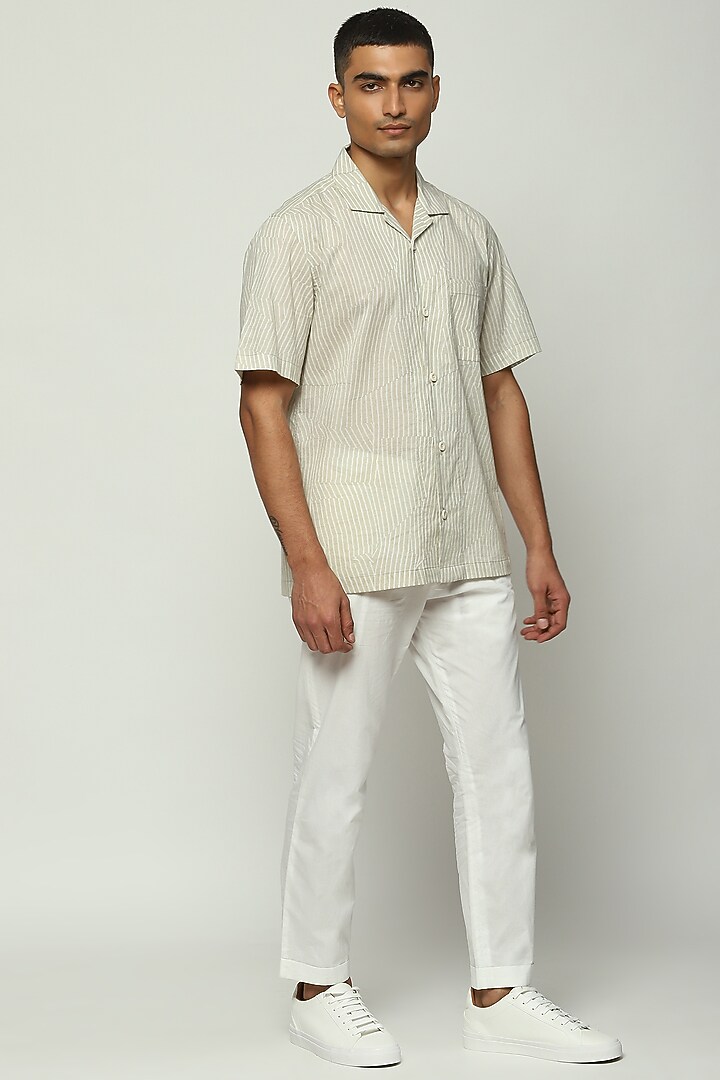 White Cotton Poplin Printed Party Wear Shirt by Abraham & Thakore Men at Pernia's Pop Up Shop