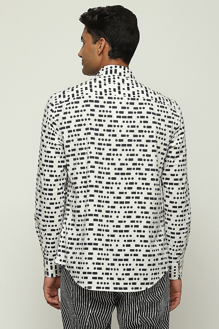 White Cotton Poplin Printed Party Wear Shirt by Abraham & Thakore Men at Pernia's Pop Up Shop