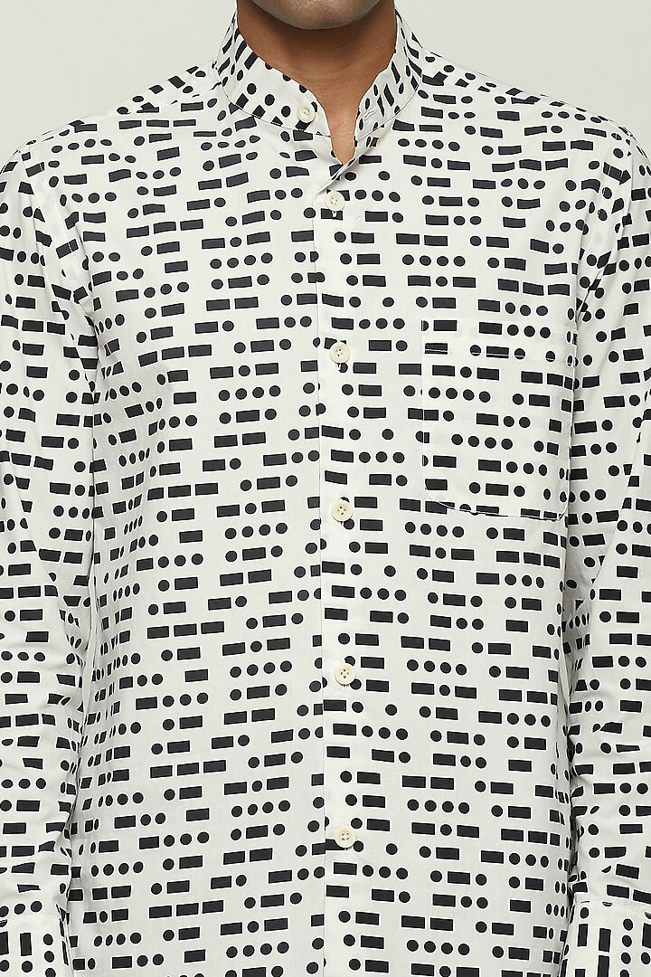 White Cotton Poplin Printed Party Wear Shirt by Abraham & Thakore Men at Pernia's Pop Up Shop