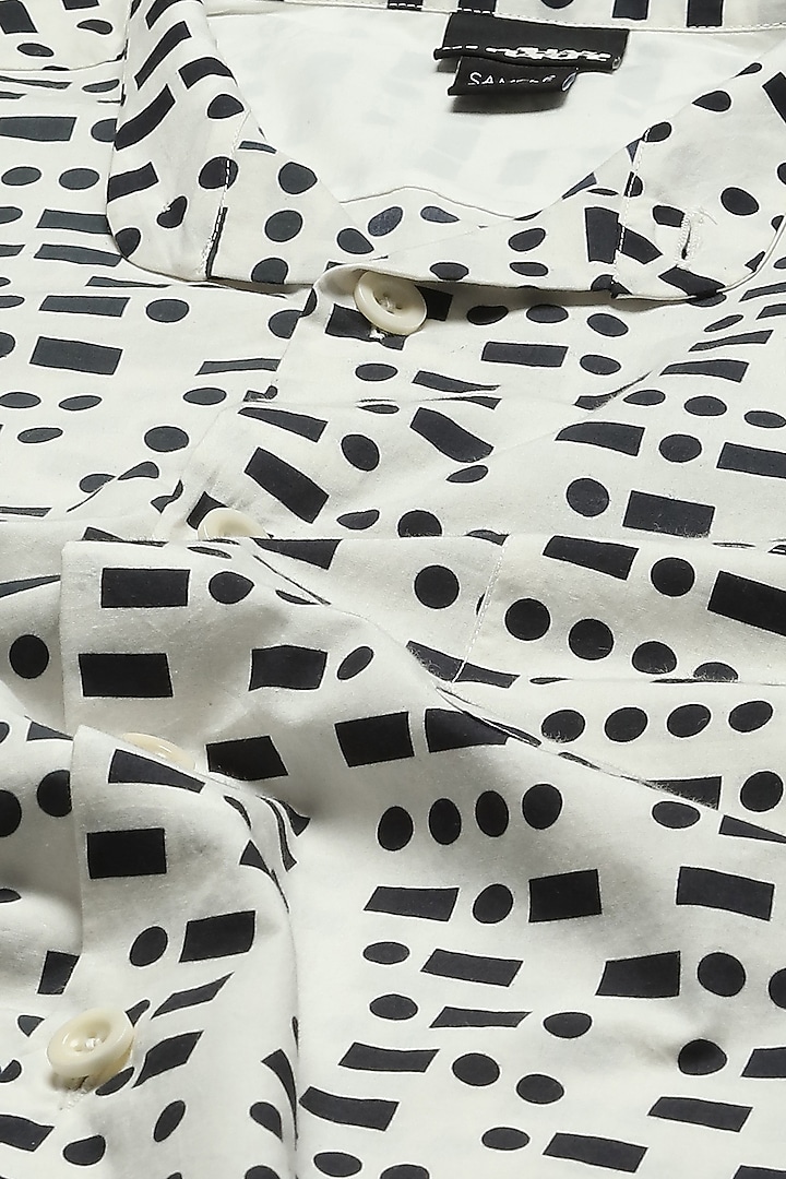 White Cotton Poplin Printed Party Wear Shirt by Abraham & Thakore Men at Pernia's Pop Up Shop