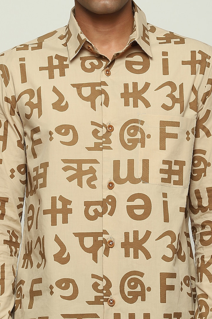 Tan Cotton Voile Party Wear Shirt by Abraham & Thakore Men at Pernia's Pop Up Shop