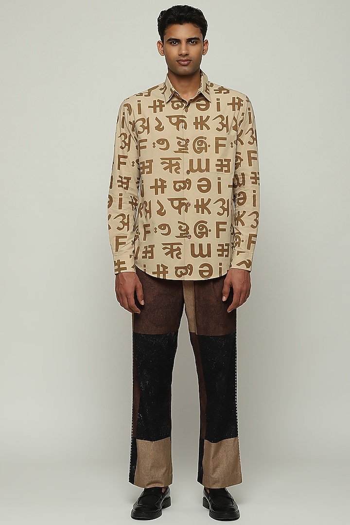 Tan Cotton Voile Party Wear Shirt by Abraham & Thakore Men at Pernia's Pop Up Shop