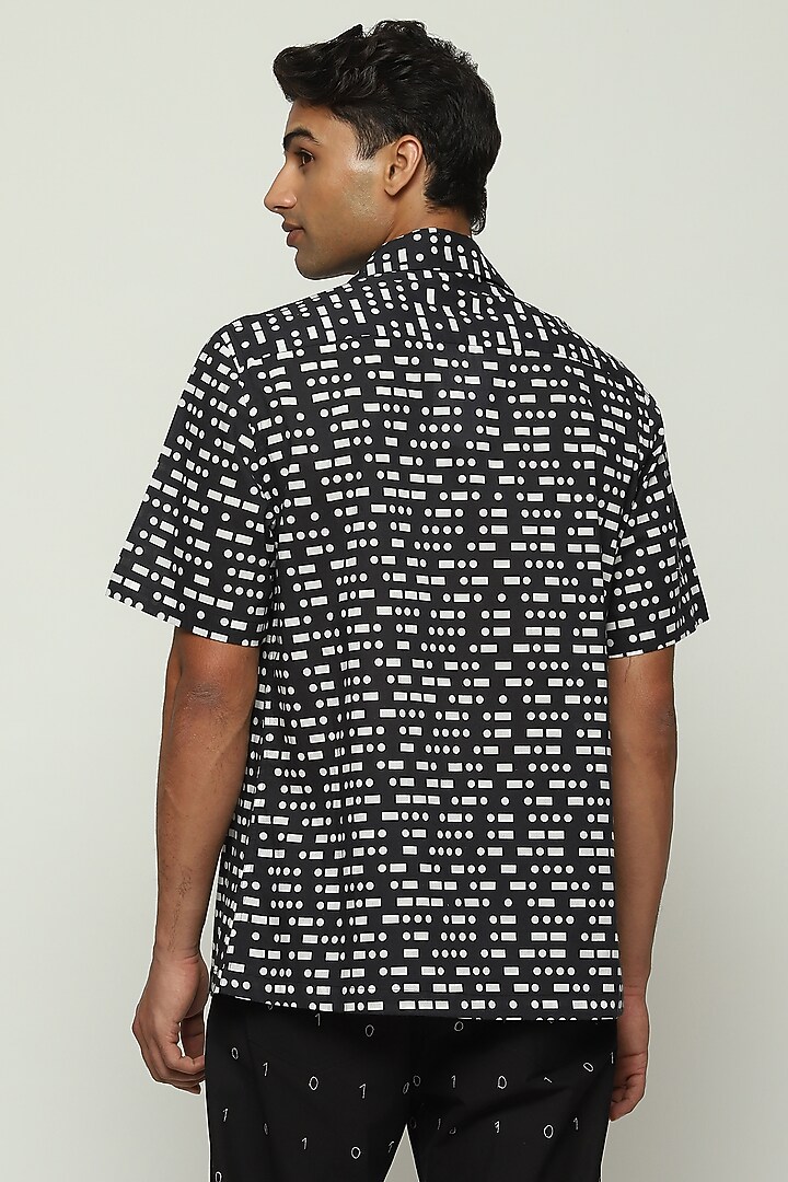 Black Poplin Printed Party Wear Shirt by Abraham & Thakore Men at Pernia's Pop Up Shop