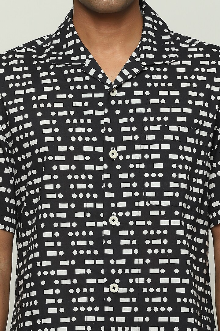Black Poplin Printed Party Wear Shirt by Abraham & Thakore Men at Pernia's Pop Up Shop