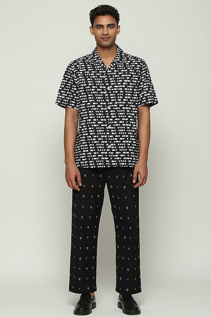 Black Poplin Printed Party Wear Shirt by Abraham & Thakore Men at Pernia's Pop Up Shop