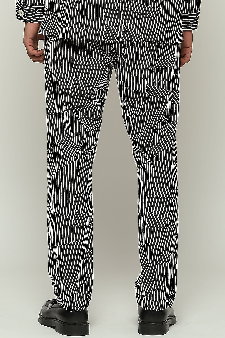 Black Cotton Printed Pants by Abraham & Thakore Men at Pernia's Pop Up Shop