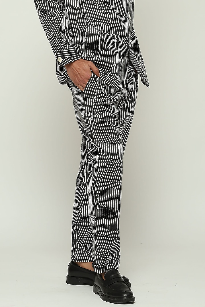 Black Cotton Printed Pants by Abraham & Thakore Men at Pernia's Pop Up Shop