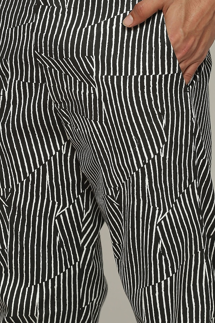 Black Cotton Printed Pants by Abraham & Thakore Men at Pernia's Pop Up Shop