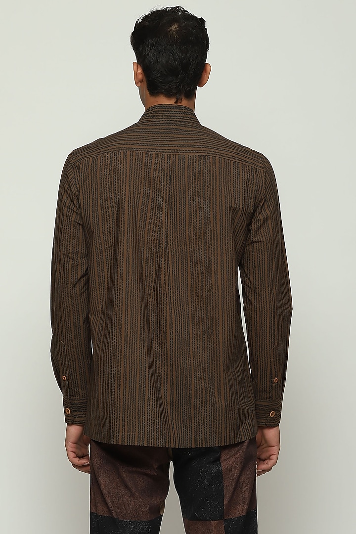 Brown Poplin Printed Party Wear Shirt by Abraham & Thakore Men at Pernia's Pop Up Shop