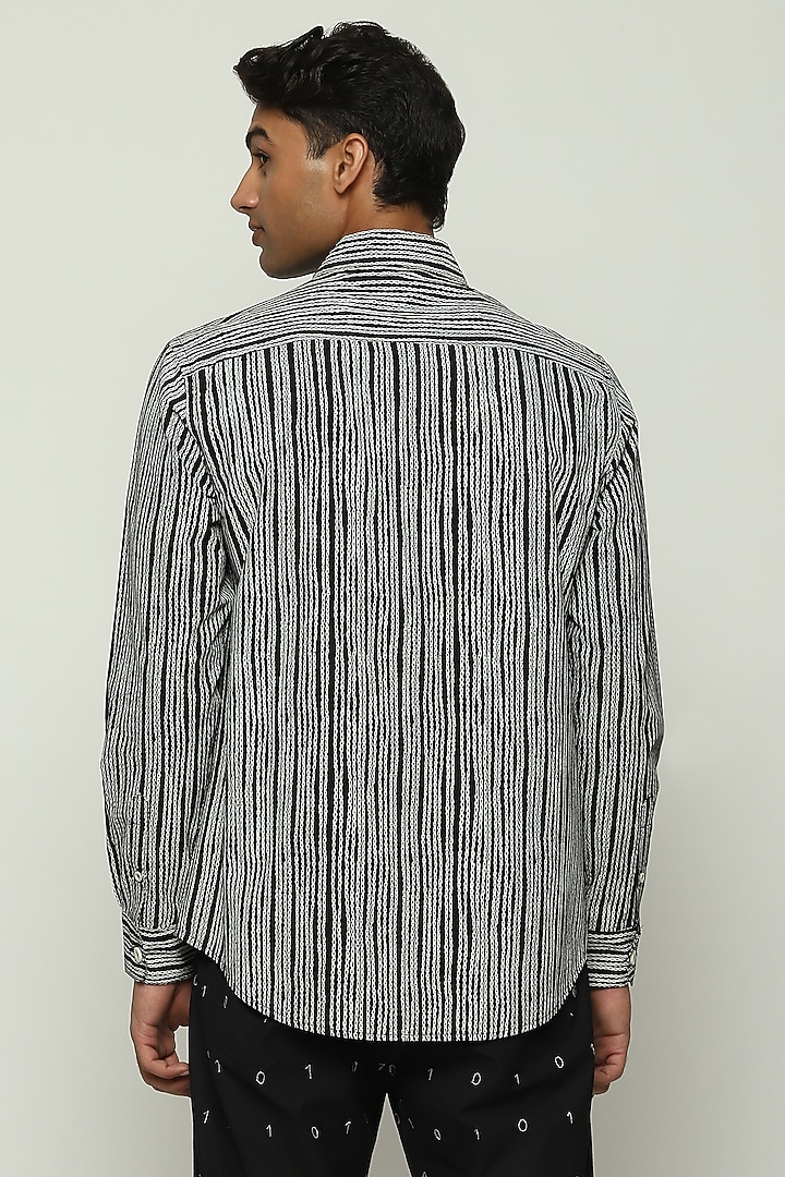 Black Poplin Printed Party Wear Shirt by Abraham & Thakore Men at Pernia's Pop Up Shop