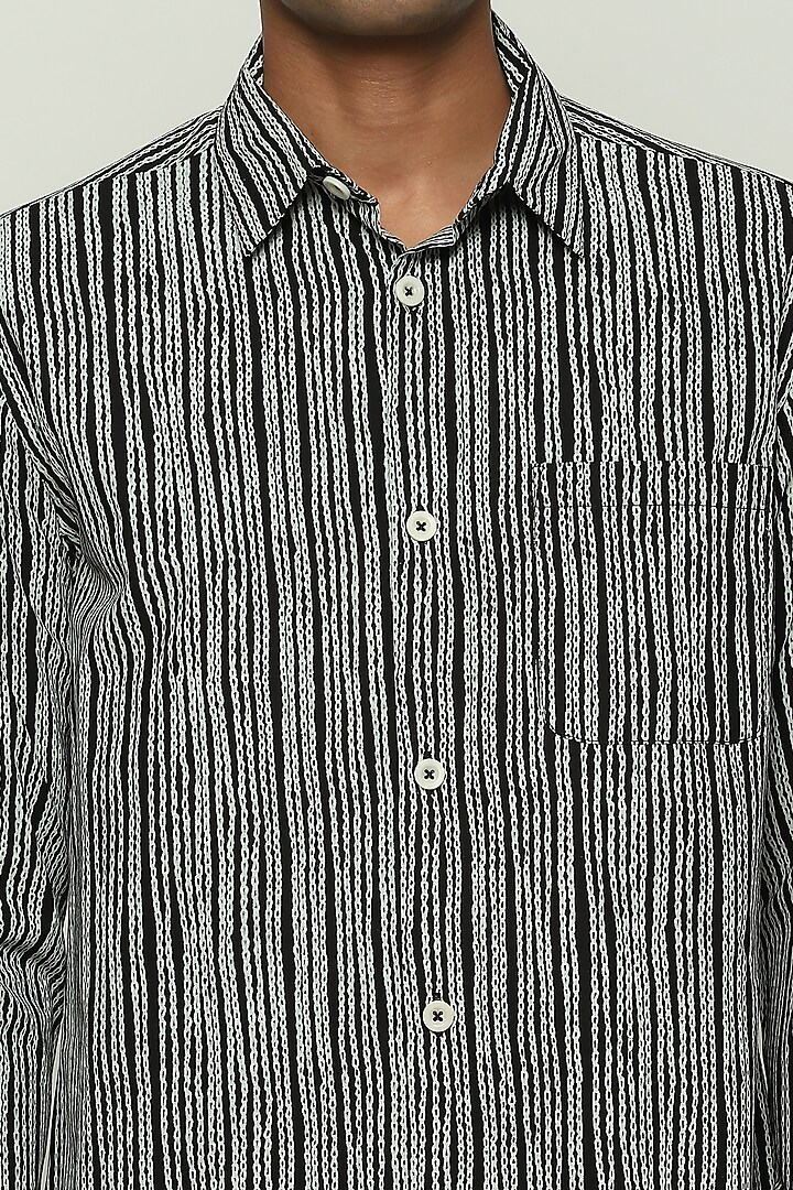 Black Poplin Printed Party Wear Shirt by Abraham & Thakore Men at Pernia's Pop Up Shop