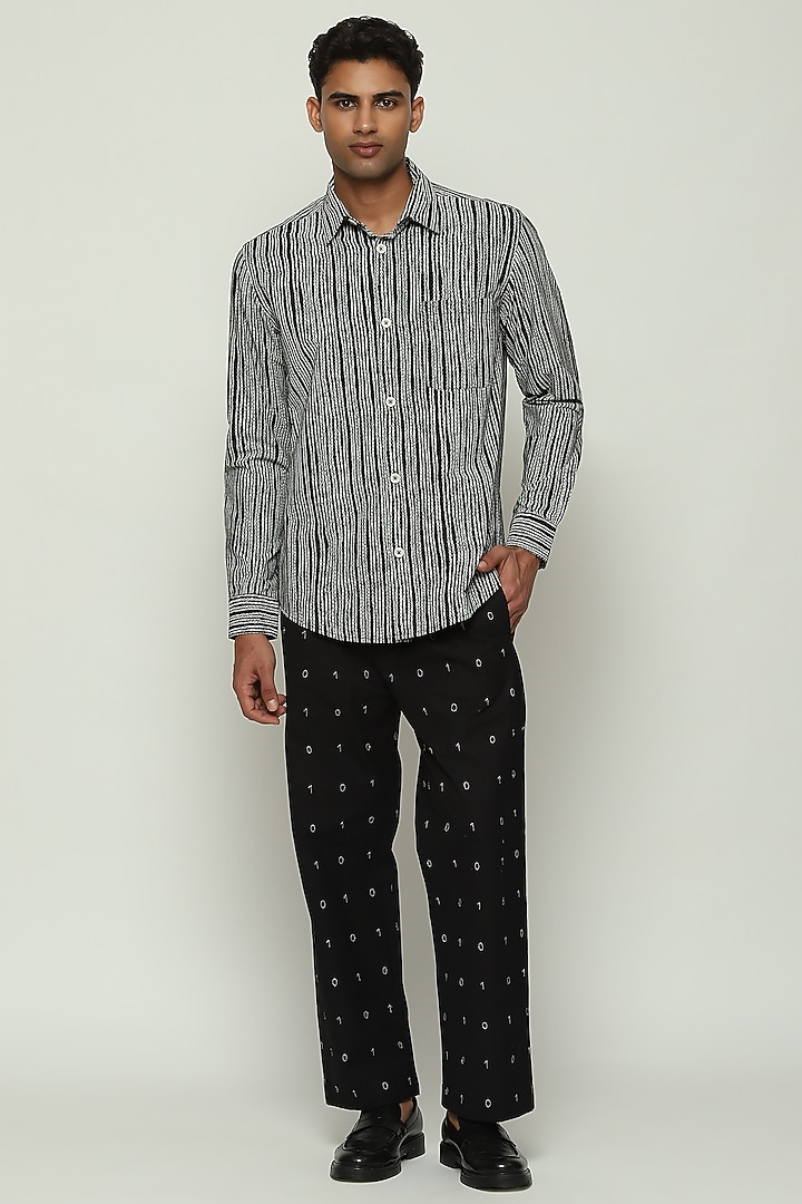 Black Poplin Printed Party Wear Shirt by Abraham & Thakore Men at Pernia's Pop Up Shop