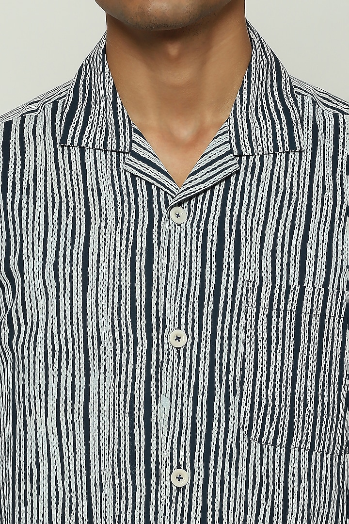 Black Poplin Printed Party Wear Shirt by Abraham & Thakore Men at Pernia's Pop Up Shop