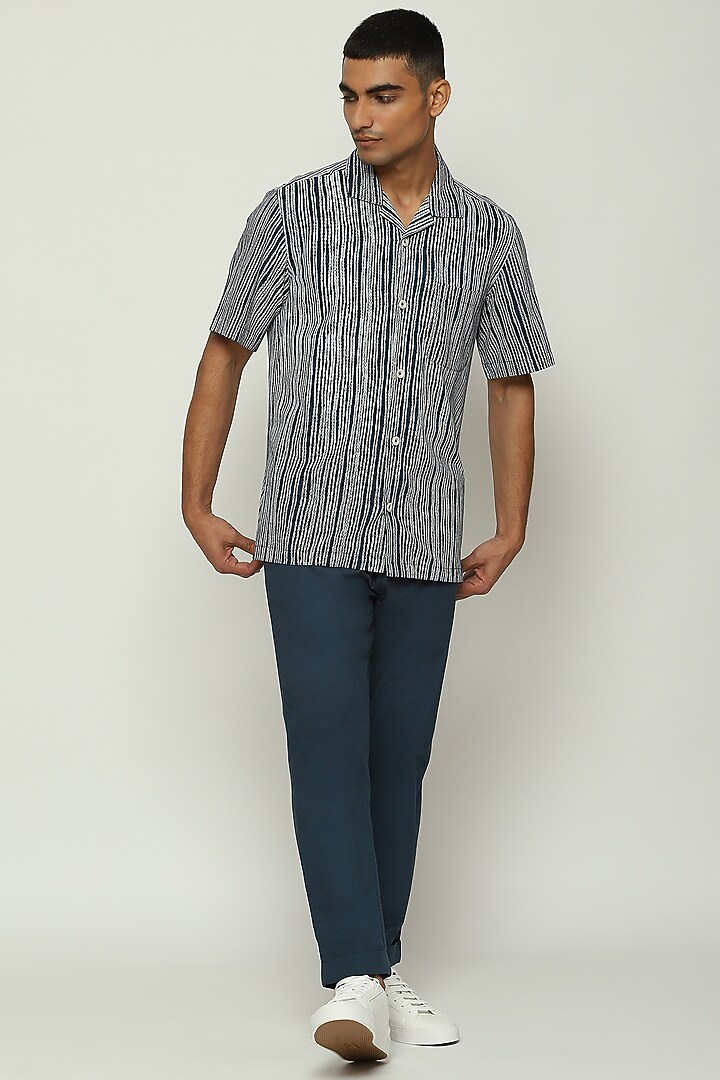 Black Poplin Printed Party Wear Shirt by Abraham & Thakore Men at Pernia's Pop Up Shop