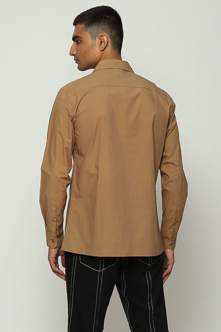 Tan Cotton Block Printed Party Wear Shirt by Abraham & Thakore Men at Pernia's Pop Up Shop