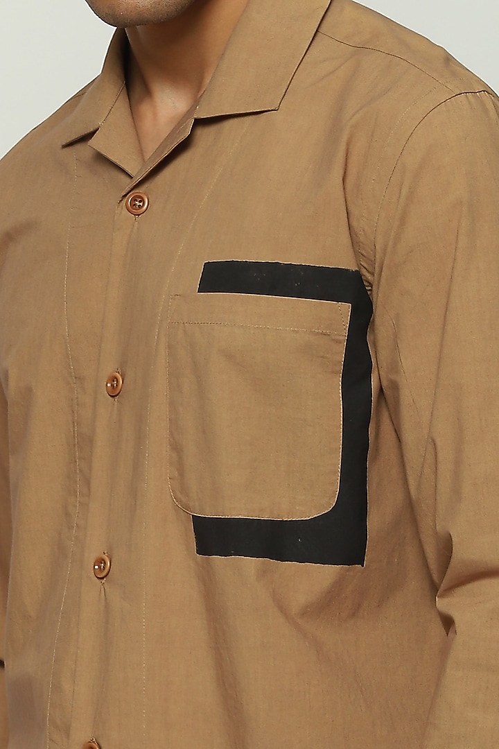 Tan Cotton Block Printed Party Wear Shirt by Abraham & Thakore Men at Pernia's Pop Up Shop