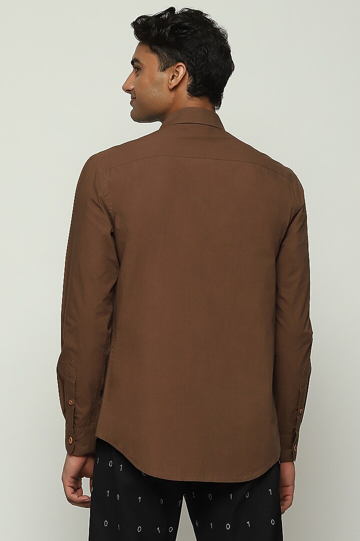 Brown Cotton Block Printed Party Wear Shirt by Abraham & Thakore Men at Pernia's Pop Up Shop