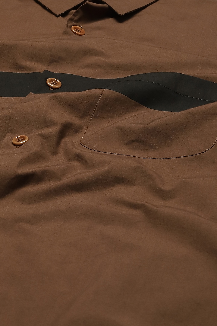 Brown Cotton Block Printed Party Wear Shirt by Abraham & Thakore Men at Pernia's Pop Up Shop