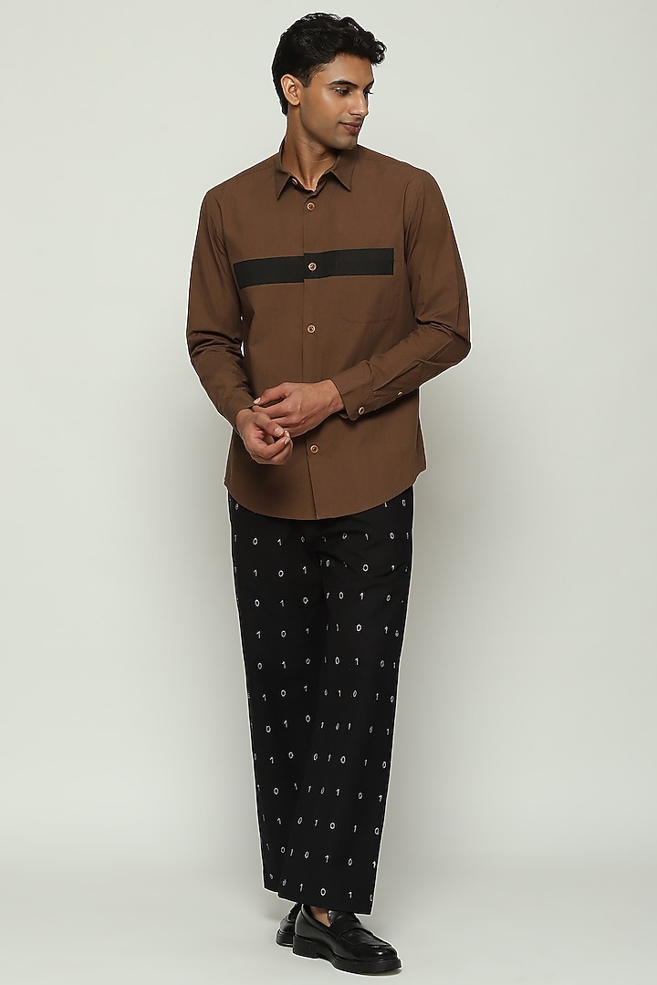 Brown Cotton Block Printed Party Wear Shirt by Abraham & Thakore Men at Pernia's Pop Up Shop