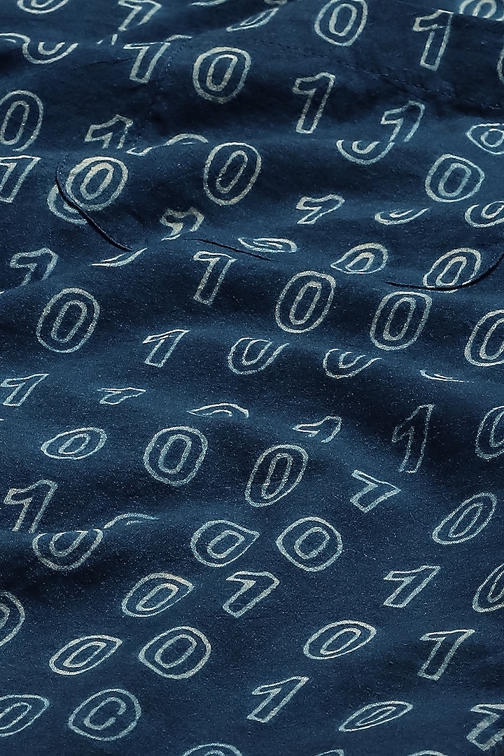 Blue Voile Block Printed Party Wear Shirt by Abraham & Thakore Men at Pernia's Pop Up Shop