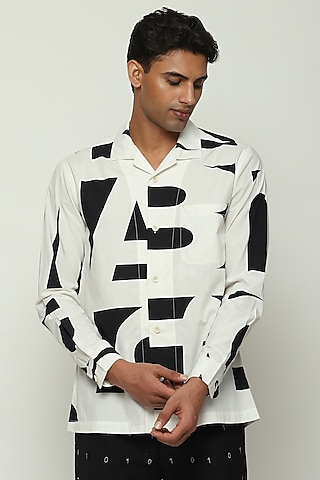 Black Poplin Digital Printed Shirt by Abraham & Thakore Men