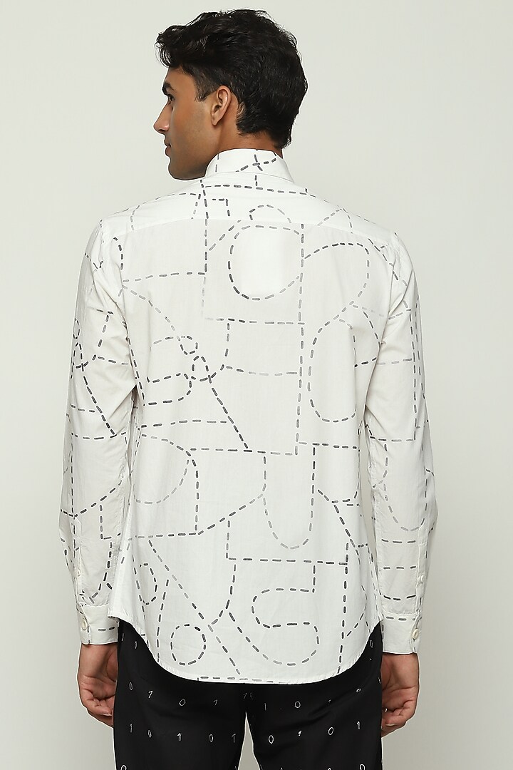 Cream Poplin Digital Printed Party Wear Shirt by Abraham & Thakore Men at Pernia's Pop Up Shop