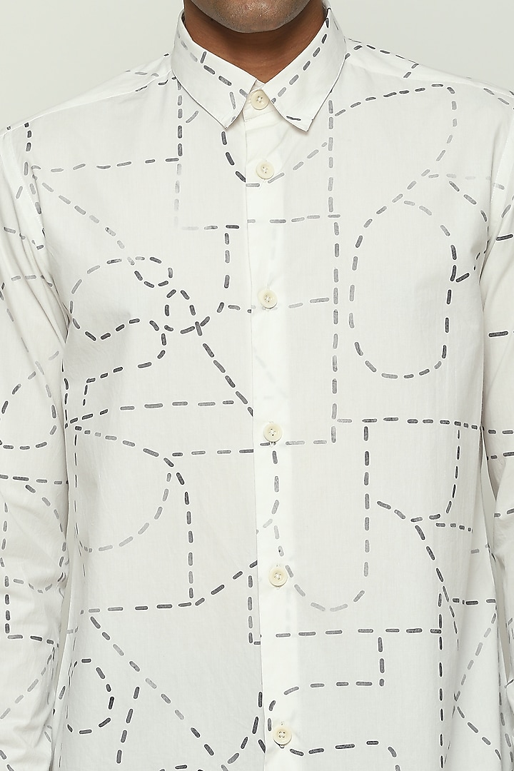 Cream Poplin Digital Printed Party Wear Shirt by Abraham & Thakore Men at Pernia's Pop Up Shop