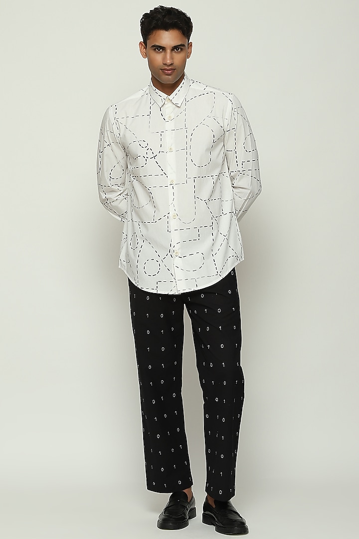 Cream Poplin Digital Printed Party Wear Shirt by Abraham & Thakore Men at Pernia's Pop Up Shop