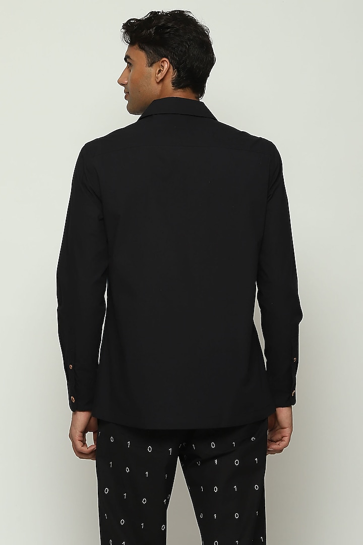 Black Cotton Block Printed Party Wear Shirt by Abraham & Thakore Men at Pernia's Pop Up Shop