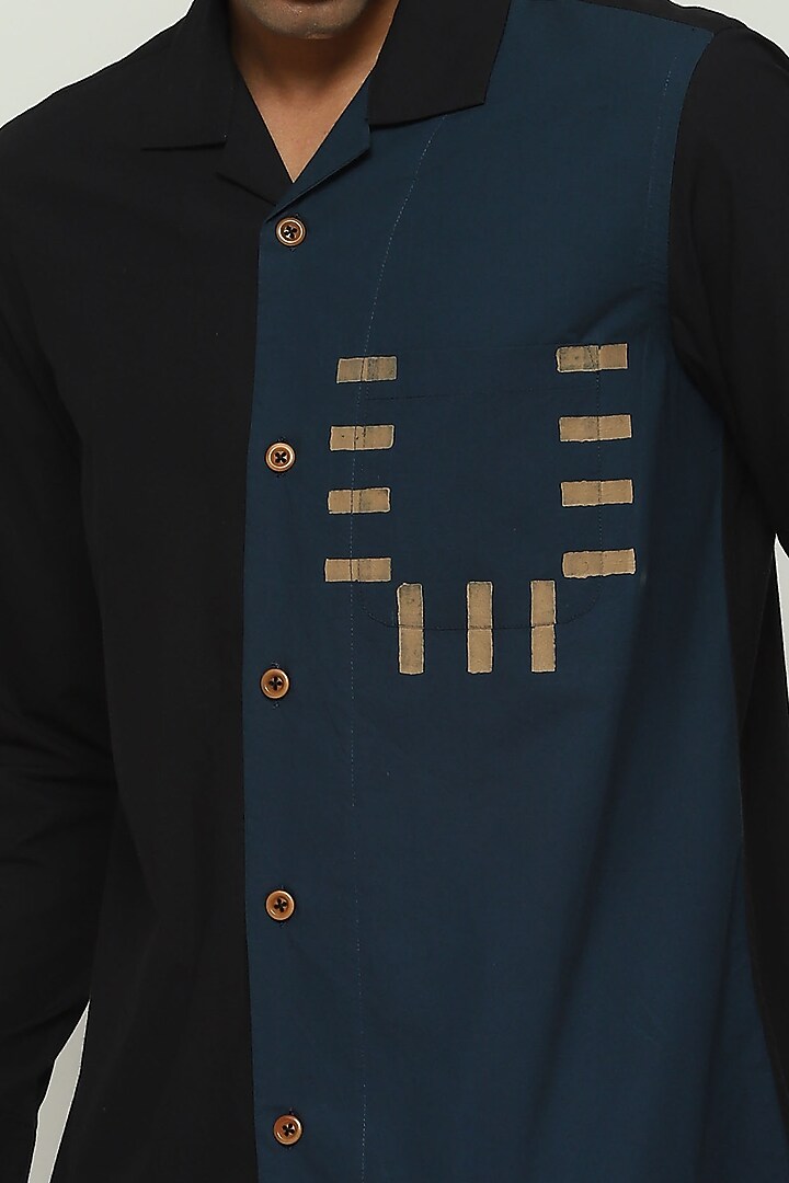 Black Cotton Block Printed Party Wear Shirt by Abraham & Thakore Men at Pernia's Pop Up Shop