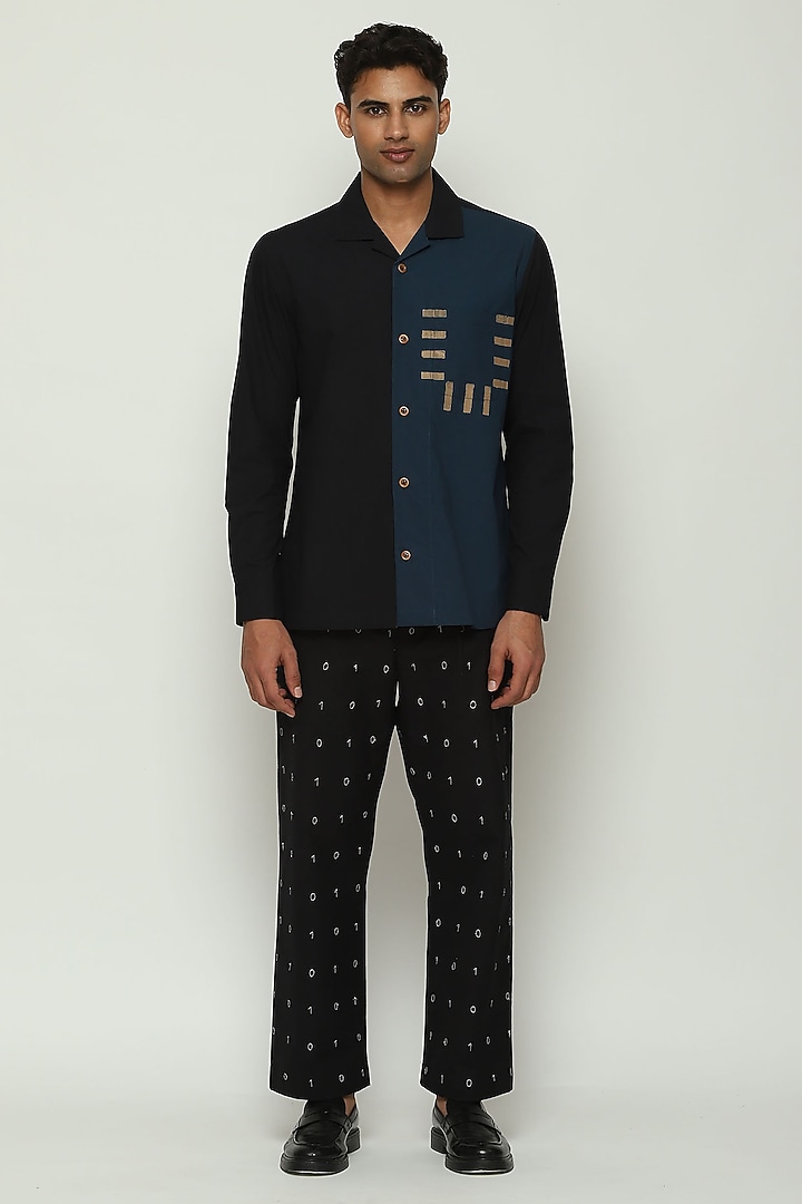 Black Cotton Block Printed Party Wear Shirt by Abraham & Thakore Men at Pernia's Pop Up Shop