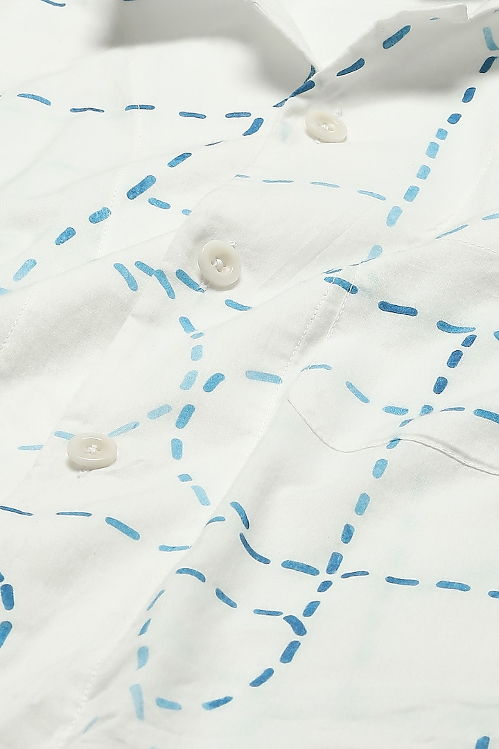 Cream Poplin Digital Printed Party Wear Shirt by Abraham & Thakore Men at Pernia's Pop Up Shop