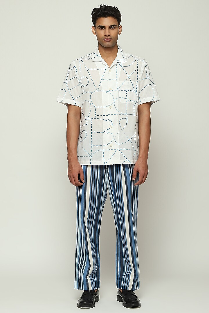Cream Poplin Digital Printed Party Wear Shirt by Abraham & Thakore Men at Pernia's Pop Up Shop