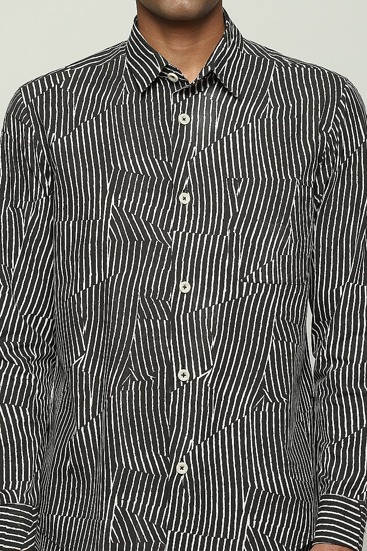 Black Cotton Printed Shirt by Abraham & Thakore Men at Pernia's Pop Up Shop