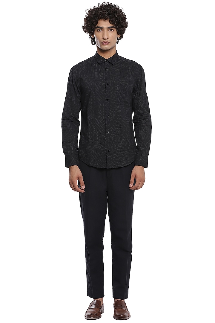 Black Cotton Cambric Summer Shirt by Abraham & Thakore Men at Pernia's Pop Up Shop