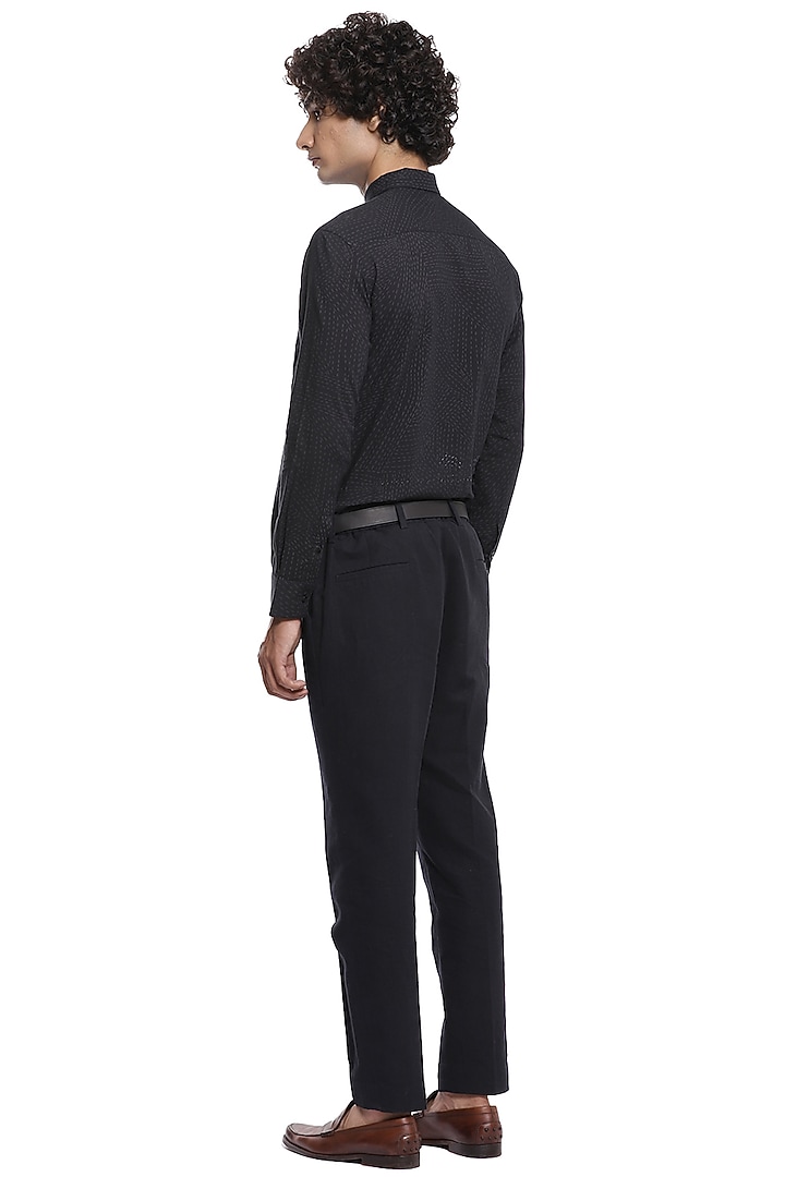 Black Cotton Cambric Summer Shirt by Abraham & Thakore Men at Pernia's Pop Up Shop