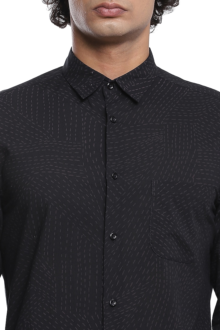 Black Cotton Cambric Summer Shirt by Abraham & Thakore Men at Pernia's Pop Up Shop