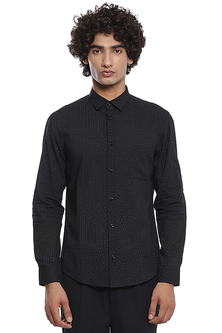 Black Cotton Cambric Summer Shirt by Abraham & Thakore Men at Pernia's Pop Up Shop