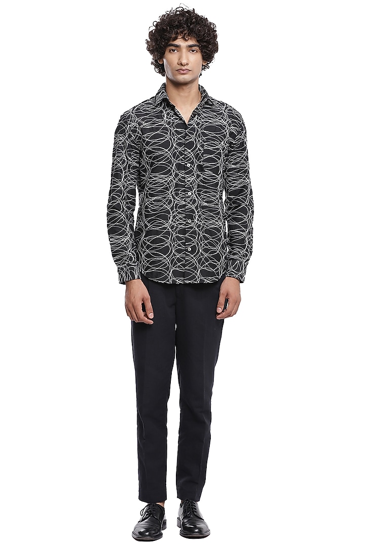 Black Embroidered Party Wear Shirt by Abraham & Thakore Men at Pernia's Pop Up Shop