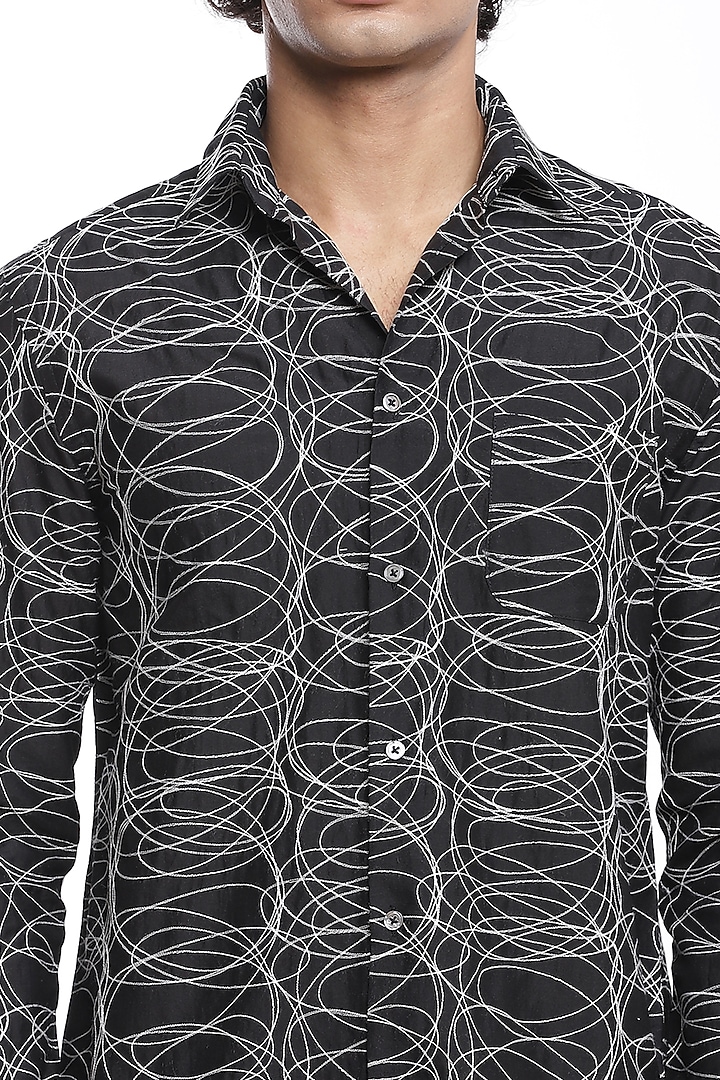 Black Embroidered Party Wear Shirt by Abraham & Thakore Men at Pernia's Pop Up Shop