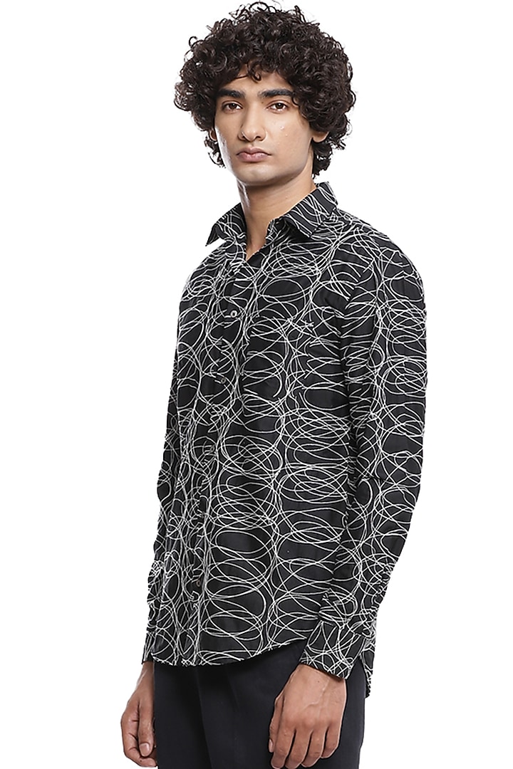 Black Embroidered Party Wear Shirt by Abraham & Thakore Men at Pernia's Pop Up Shop