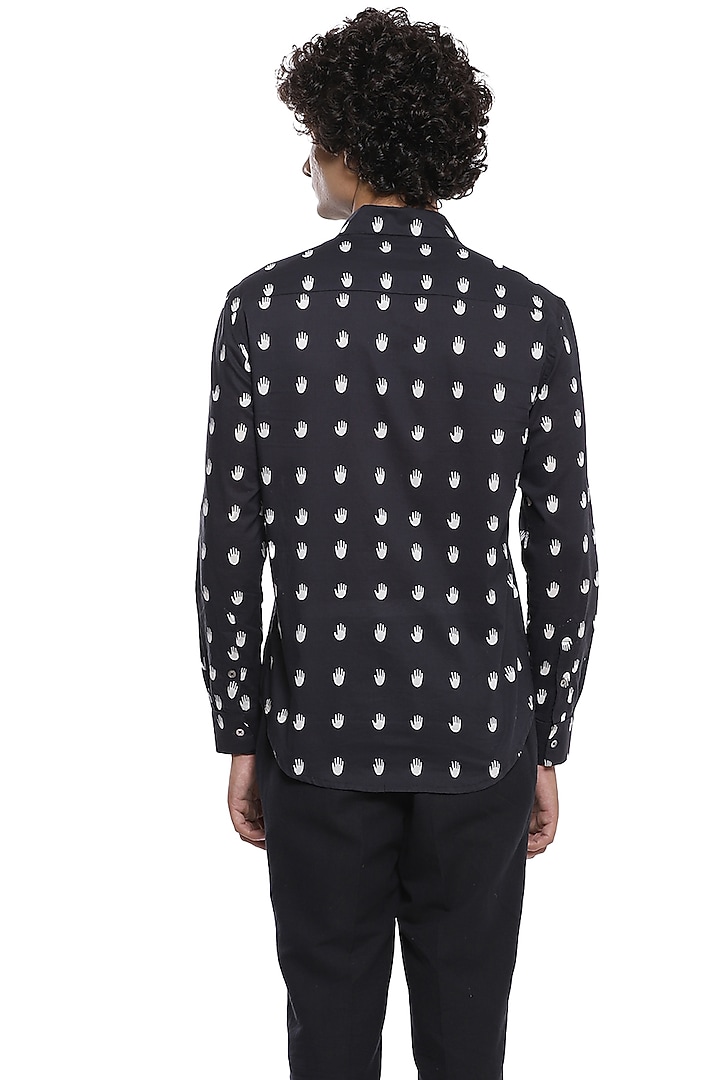 Black Party Wear Shirt With Print by Abraham & Thakore Men at Pernia's Pop Up Shop