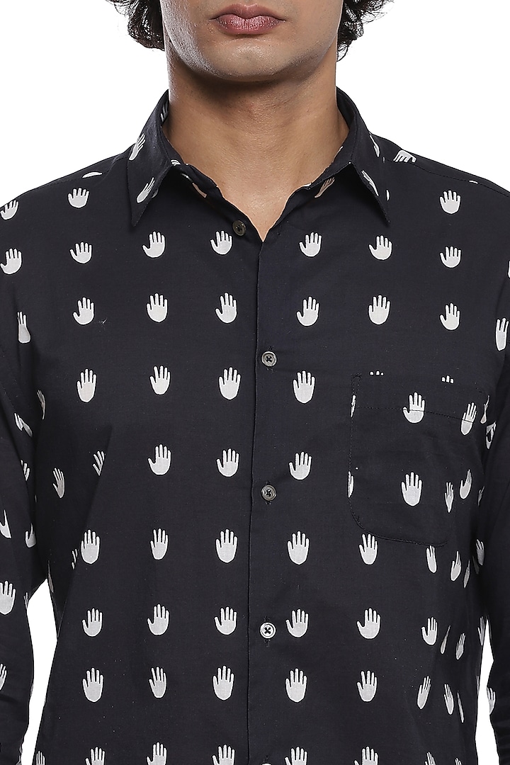 Black Party Wear Shirt With Print by Abraham & Thakore Men at Pernia's Pop Up Shop