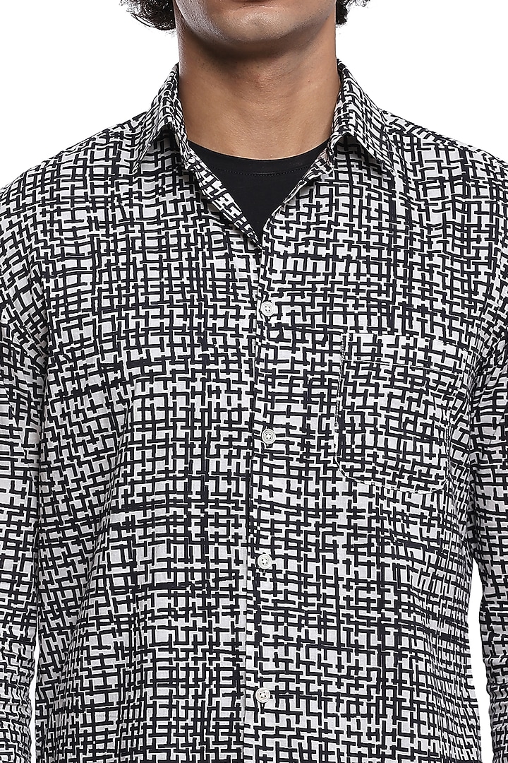 Ivory & Black Printed Party Wear Shirt by Abraham & Thakore Men at Pernia's Pop Up Shop