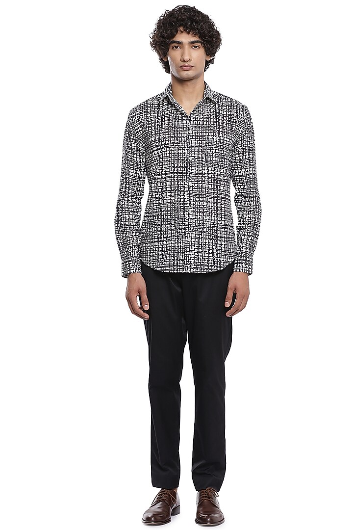 Ivory & Black Printed Party Wear Shirt by Abraham & Thakore Men at Pernia's Pop Up Shop