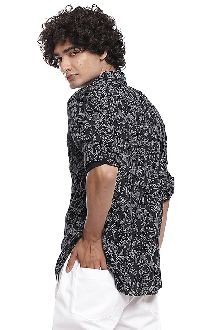 Black Block Printed Party Wear Shirt by Abraham & Thakore Men at Pernia's Pop Up Shop