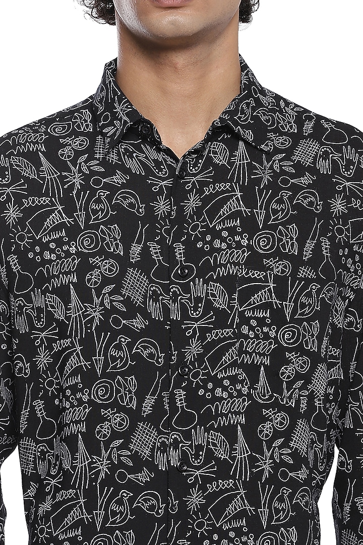 Black Block Printed Party Wear Shirt by Abraham & Thakore Men at Pernia's Pop Up Shop
