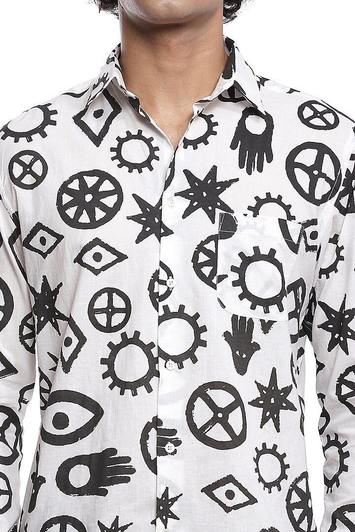 Ivory Printed Party Wear Shirt by Abraham & Thakore Men at Pernia's Pop Up Shop